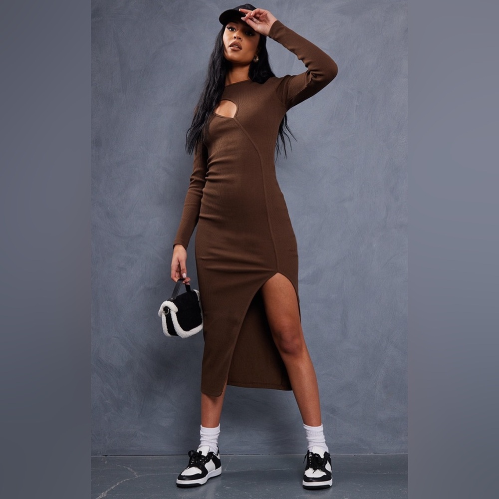 PLT tall brown cut out midi dress US size 2